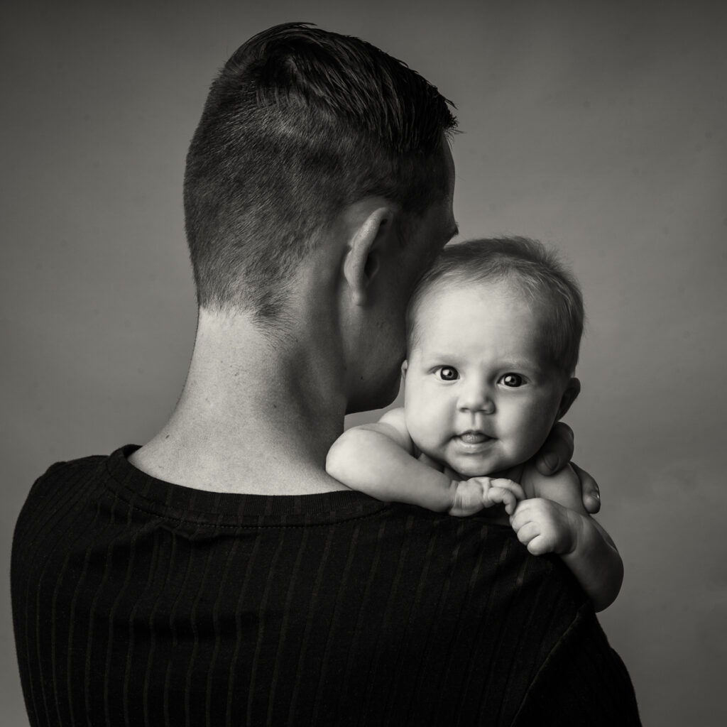 black and white baby portrait